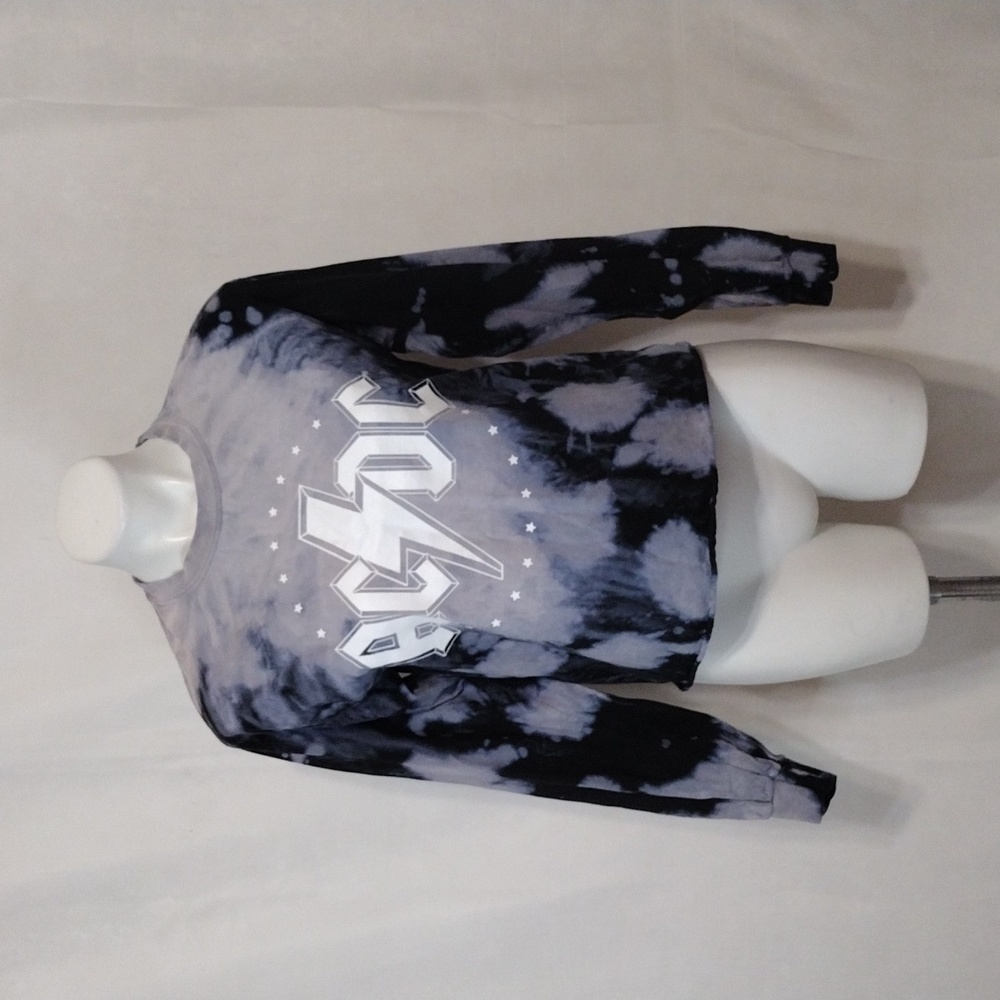 AC/DC Tie Dye Cropped Pullover Long Sleeve Top S/M Band Vintage Retro Rock Tee
